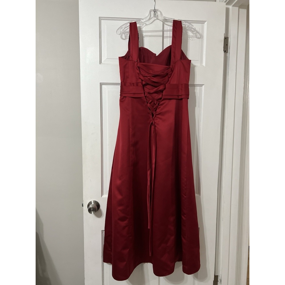 Damas Womens Bride Size L Red Floor Length Formal Gown Prom Elegant Tie Back - Picture 7 of 16